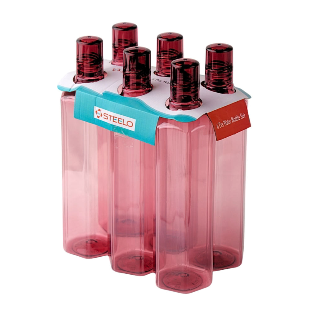 Steelo Shara Plastic Water Bottle (1 Liter) Wine - Set Of 6 - 1 Unit