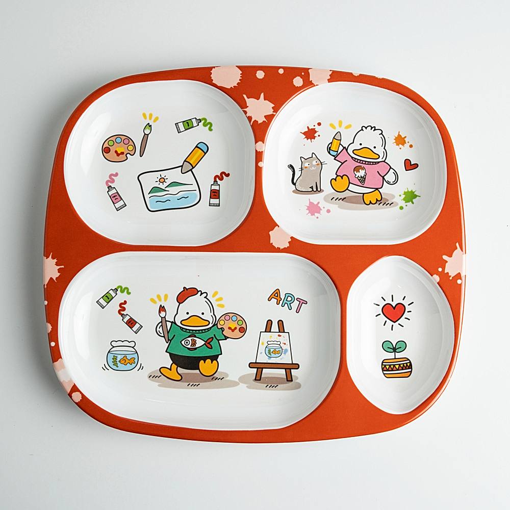 Superware Pure Melamine Duck Art Kids Dinner Plate - Orange - 1 Unit