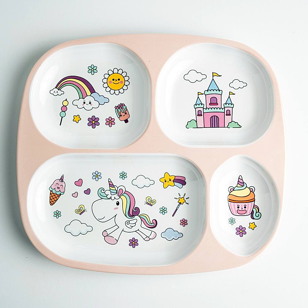 Superware Pure Melamine Unicorn Art Kids Dinner Plate - White - 1 Unit