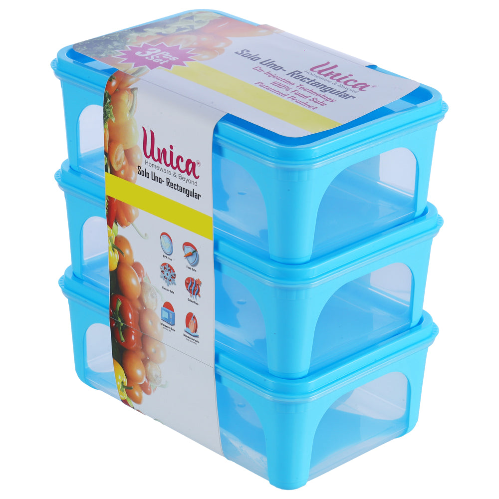 Unica 2K Rectangular Storage Container (Blue) 1.56 L - Set of 3 - 1 U