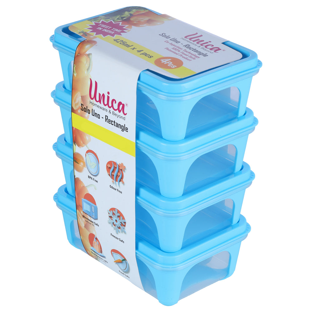 Unica 2K Rectangular Storage Container (Blue) 425 ml - Set of 4 - 1 U