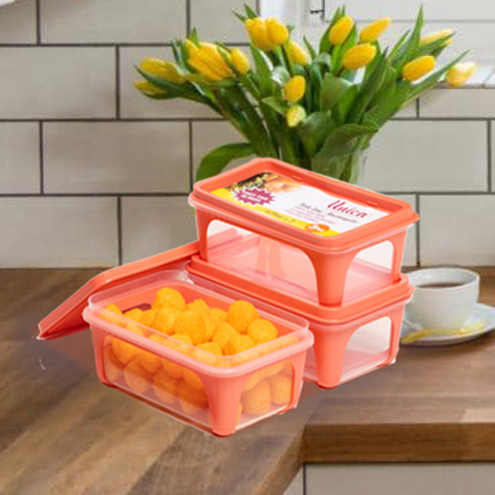 Unica 2K Rectangular Storage Container (Coral) 1.56 L - Set of 3 - 1 U