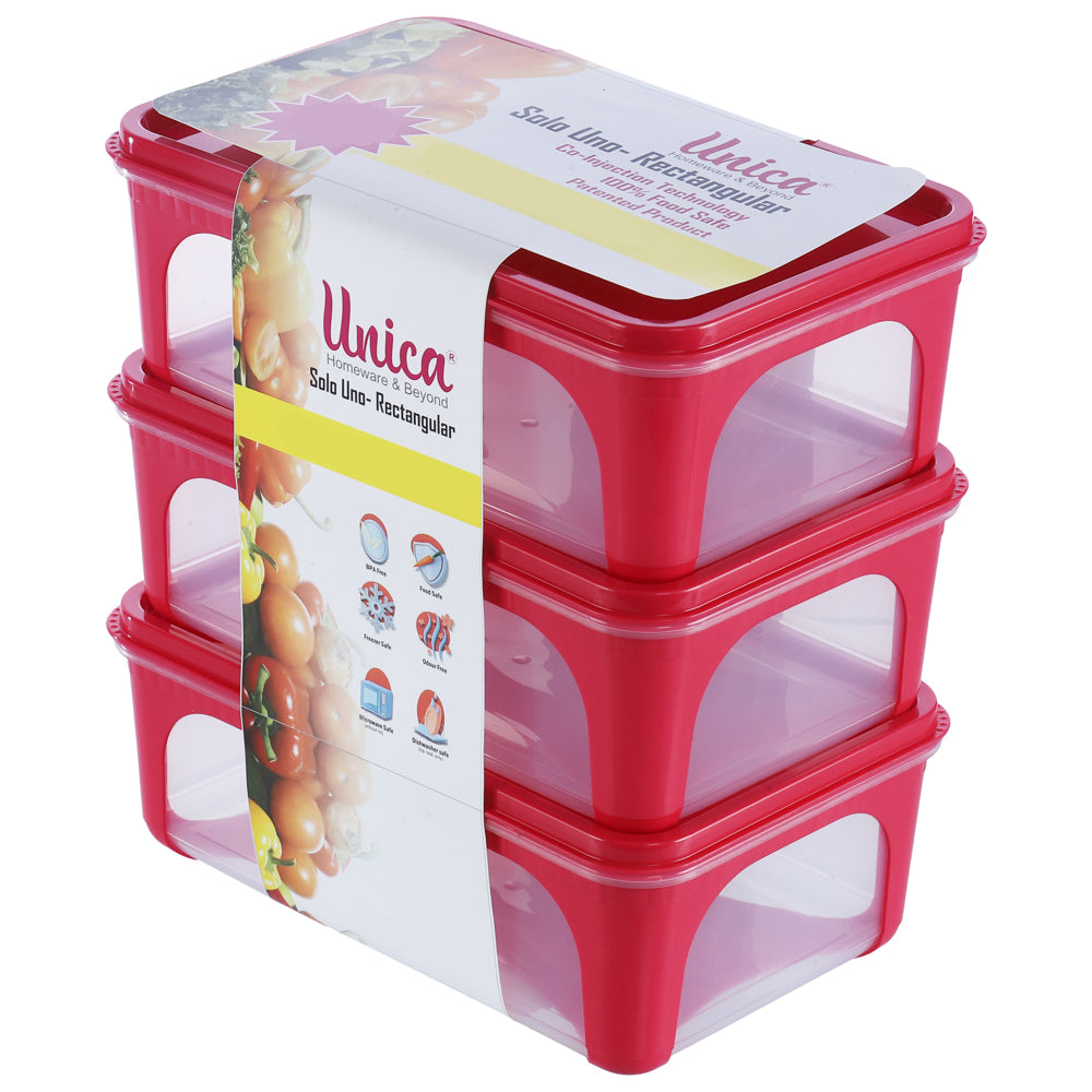Unica 2K Rectangular Storage Container (Magenta) 1.56 L - Set of 3 - 1 U