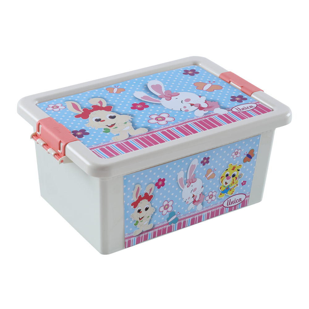 Unica Bunny Print Storage Box (White & Coral) - 7.2 L - 1 U
