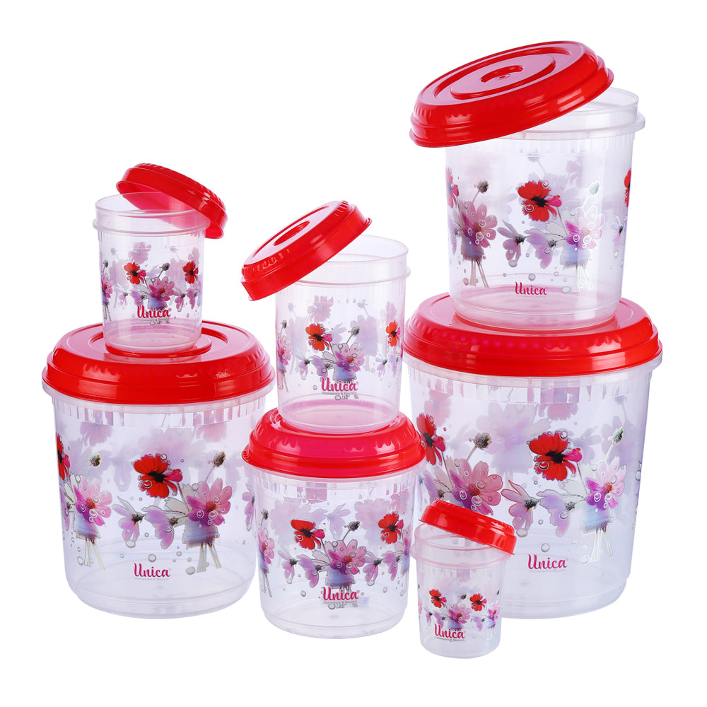 Unica Splendido Multipurpose Storage Container (Red) - Set of 7 - 1 U