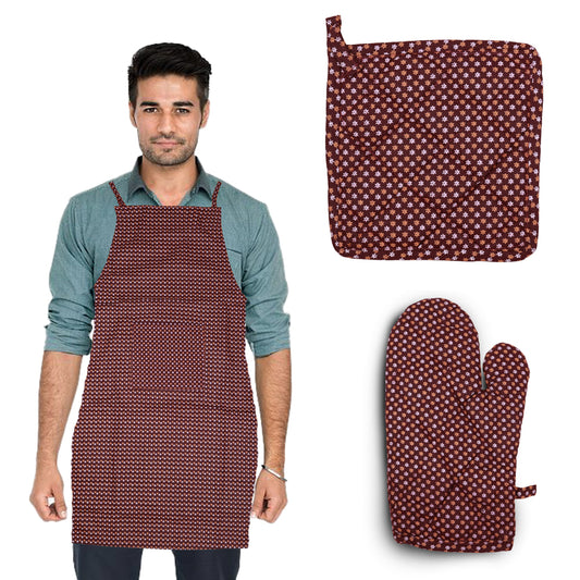 VAA Checks Kitchen Utility Set (Maroon) - 3 Pieces - 1 U