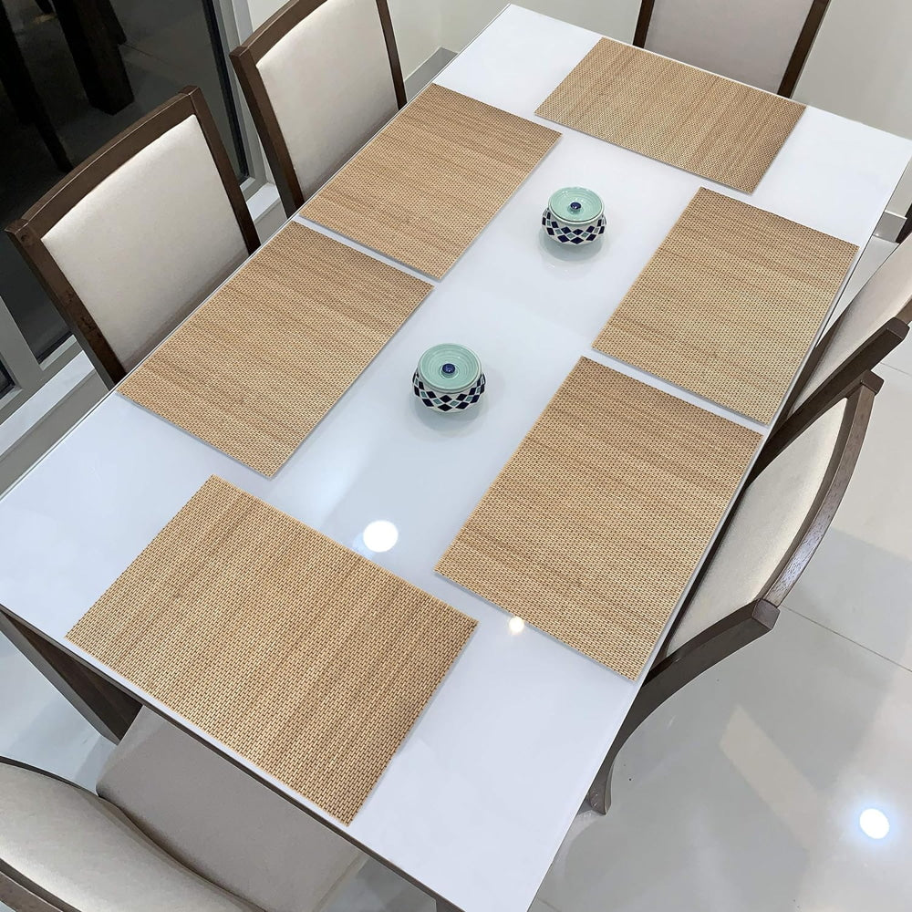 VAA PVC Checks Dining Table Mat (Gold) - Set of 6 - 6 U