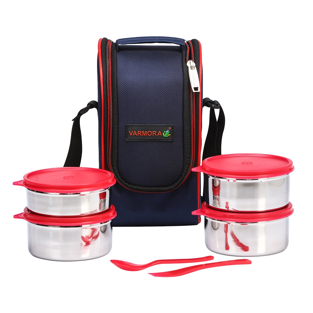 Varmora Stainless Steel Mini Xclusive Lunch Box - Raspberry Pink - 4 U