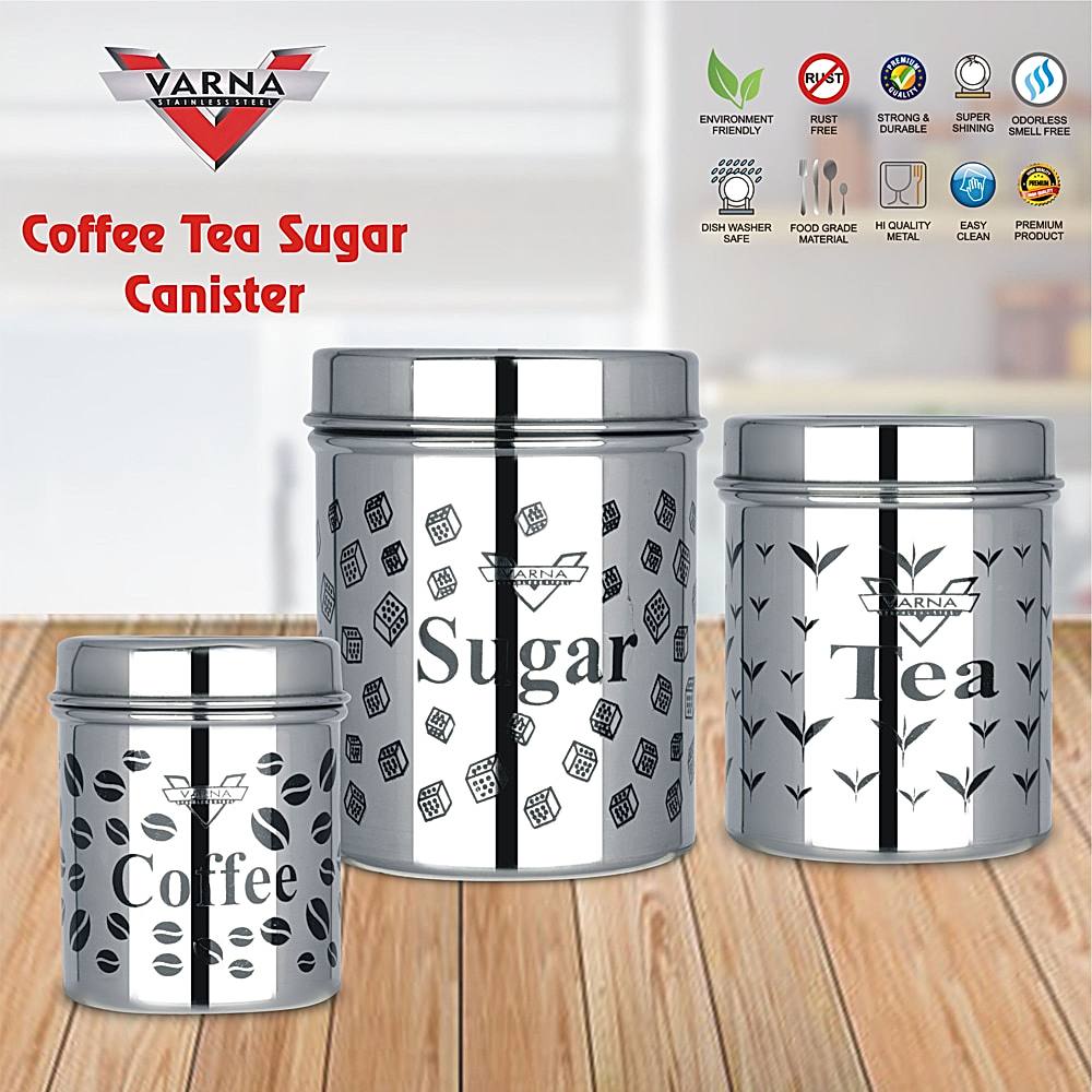 Varna SS Baby Dimaond Tea Coffee Sugar Canister Dabba - Set Of 3 - 1 Unit