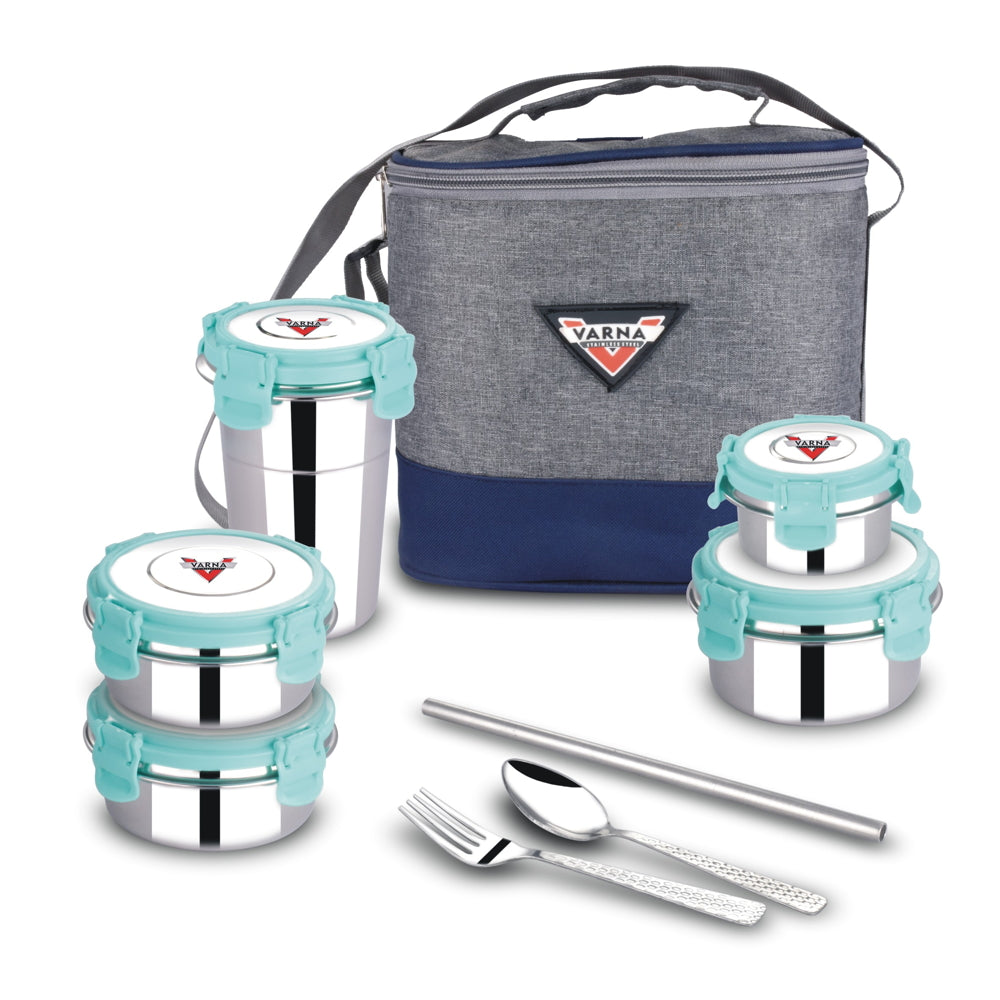Varna Stainless Steel Lunch Box (Green) - Set of 5 - 5 U