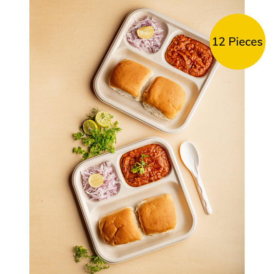 Vinay Trading Bagasse Square Plates 3 CP (11 Inch) - Set of 12: 1 Unit - 12 U
