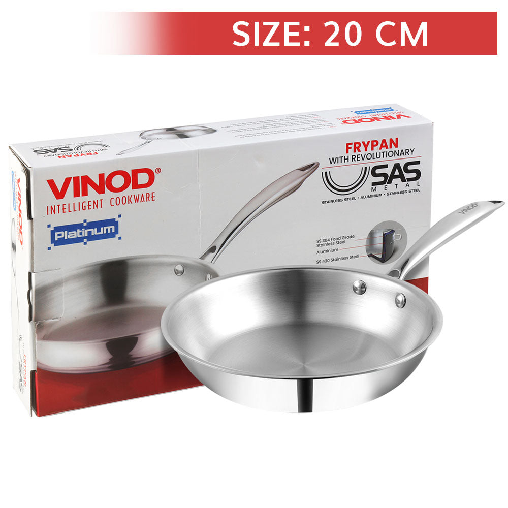 Vinod Platinum Stainless Steel Triply Fry Pan - 20 cm
