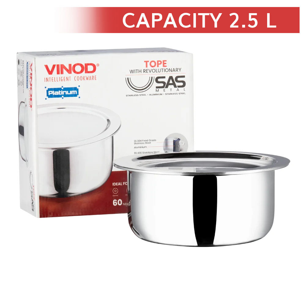 Vinod Platinum Stainless Steel Triply Tope With Lid (18 cm) - 2. 5 L - 2.5 L