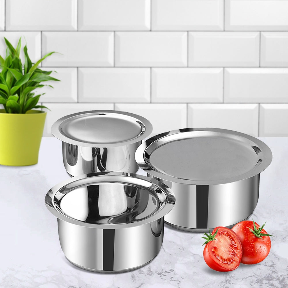 Vinod Stainless Steel Tope Set With Stainless Steel Lid - 3 Pieces - 3 U