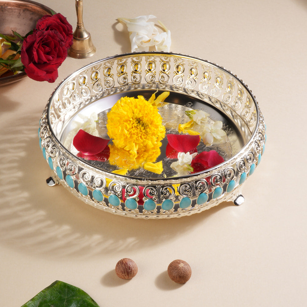 Whitegold Luxury Round German Silver Tray WGS 094 - Blue Enamel - 1 Unit