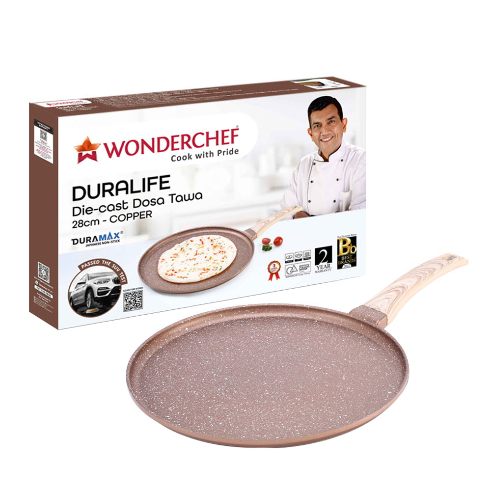 Wonderchef Duralife Die-Cast Non Stick Dosa Tawa (Copper) - 28 cm