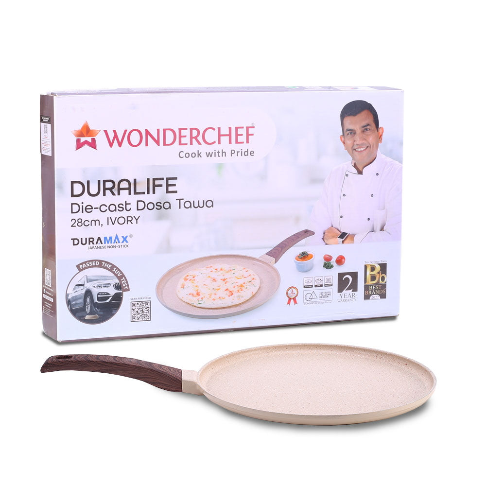 Wonderchef Duralife Die-Cast Non Stick Dosa Tawa (Ivory) - 28 cm