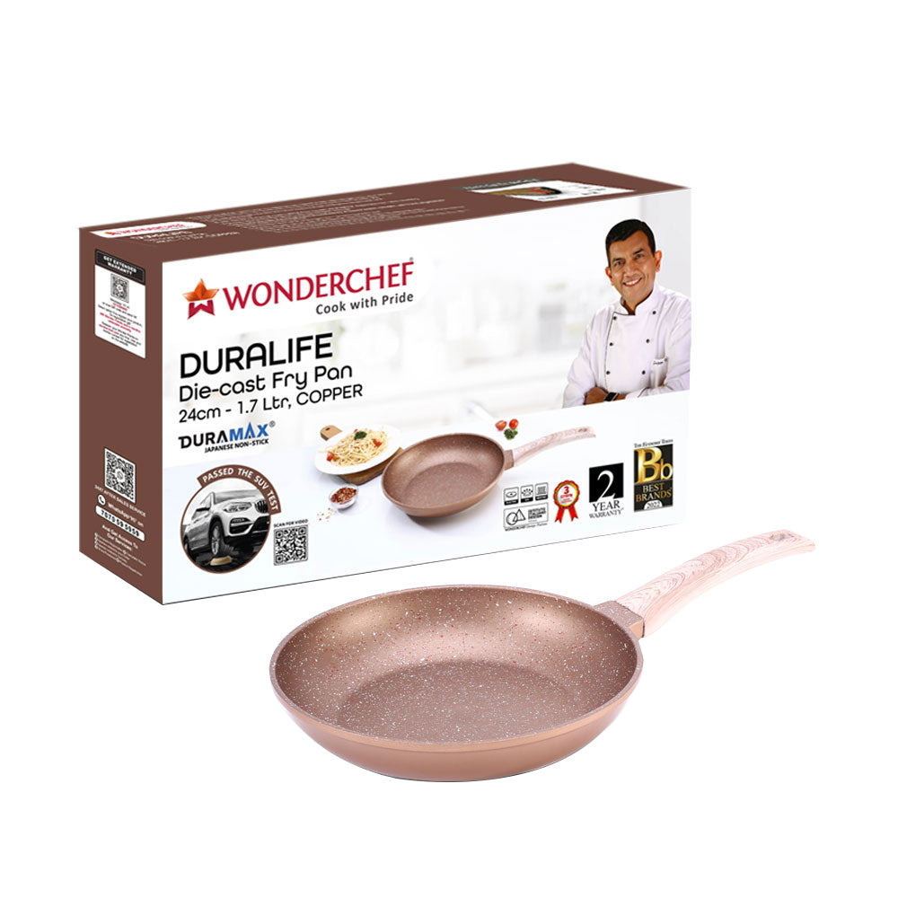 Wonderchef Duralife Die-Cast Non-Stick Fry Pan - Copper - 24 cm