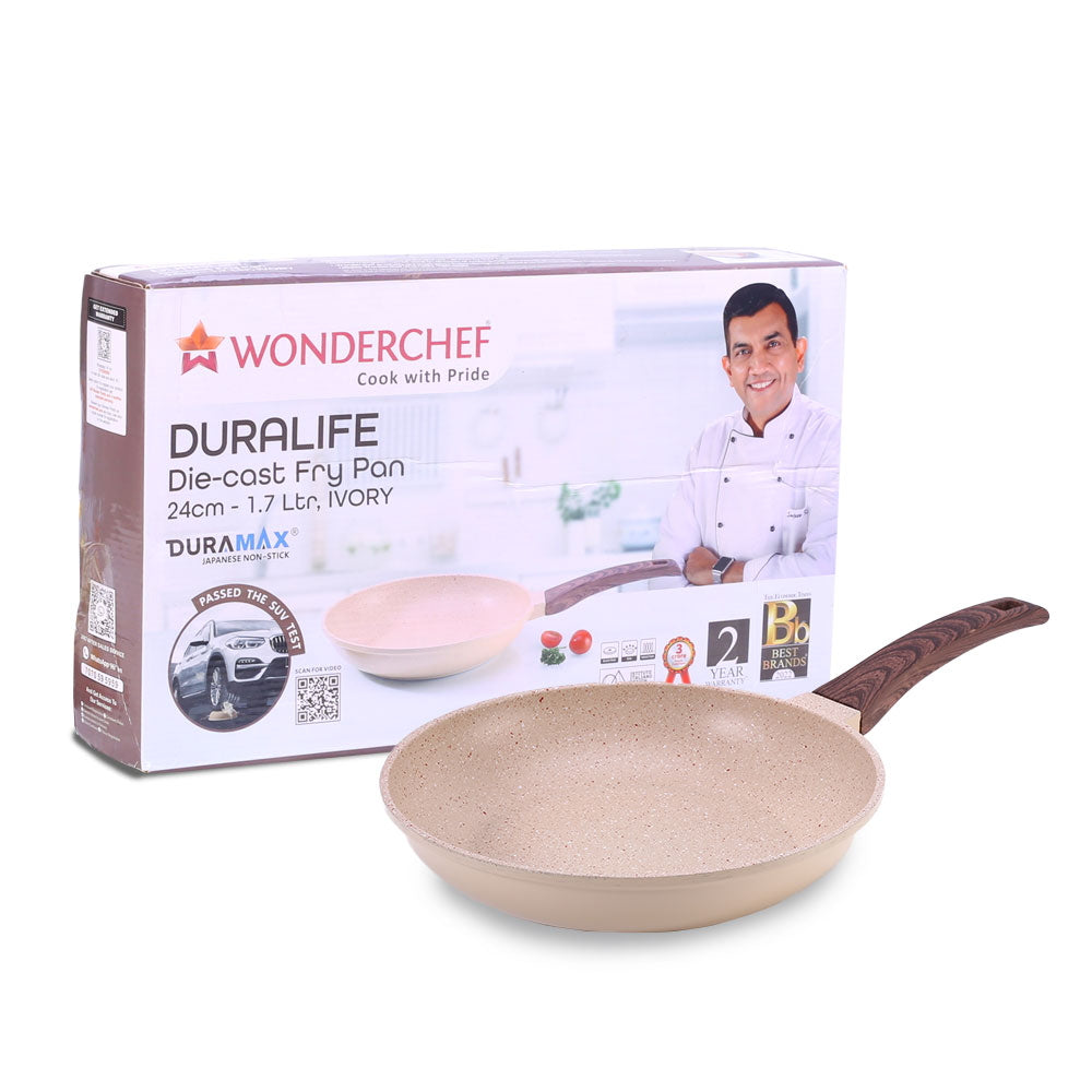 Wonderchef Duralife Die-Cast Non-Stick Fry Pan - Ivory - 24 cm