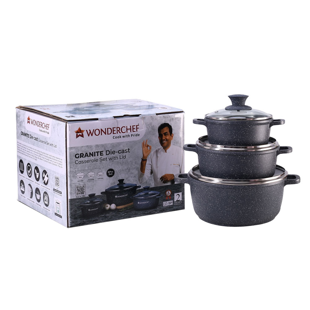 Wonderchef Granite Die-Cast Casserole Set - 3 Pieces - 3 U