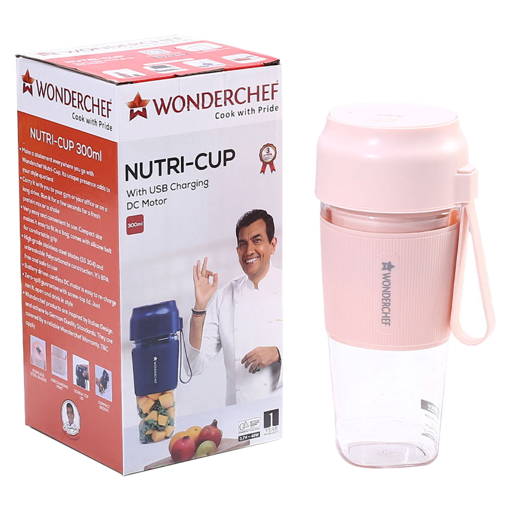 Wonderchef Nutri Cup Portable USB Charging Blender (Pink) - 300 ml - 1 U