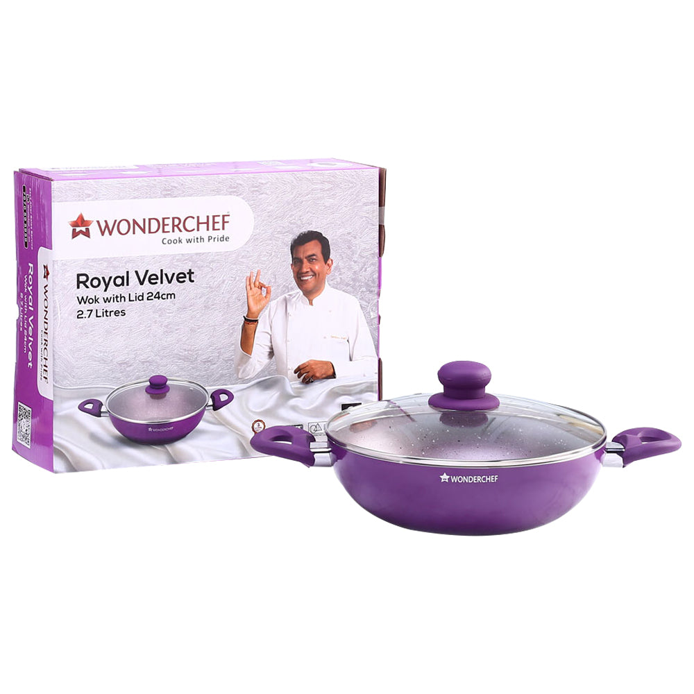 Wonderchef Royal Velvet 24 cm Wok With Lid - 1 U