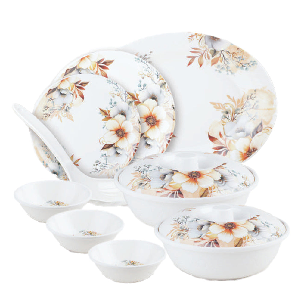 Wood & Kemp Melamine Highlife Floral Dinner Set (White) - 32 Pieces - 1 Unit