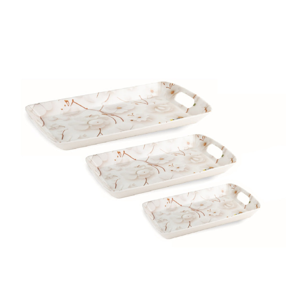 Wood & Kemp Melamine Red Chilly Serving Tray (White) - Set Of 3 - 1 Unit