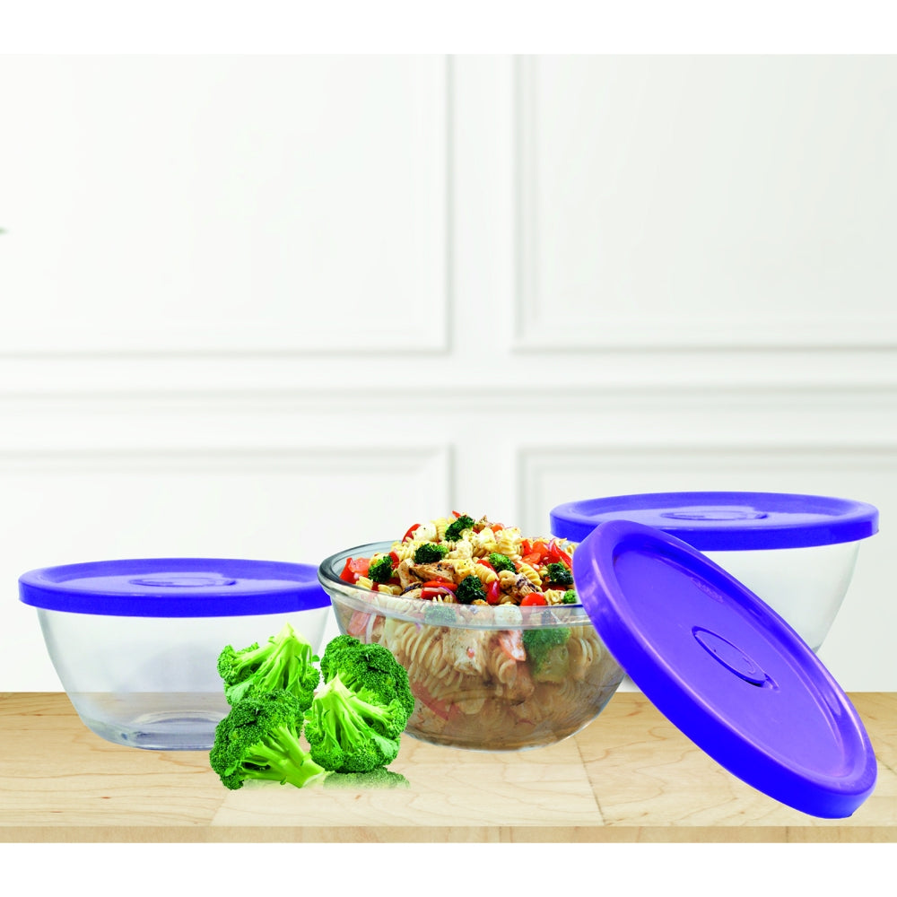 Yera Glass Bowl Set with Lid (B16FL) 435 ml - 3 Pieces - 1 U