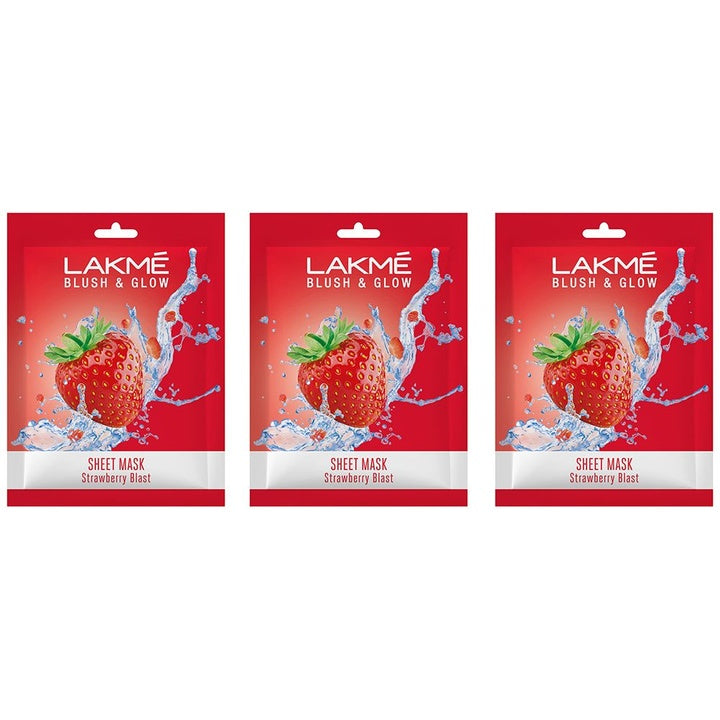 Lakme Set of 3 Blush & Glow Strawberry Sheet Mask 25 ml each