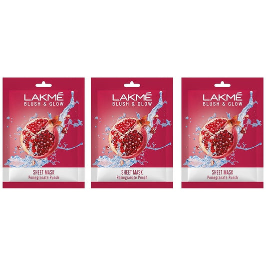 Lakme Set of 3 Blush & Glow Pomegranate Punch Sheet Mask - 25 ml each