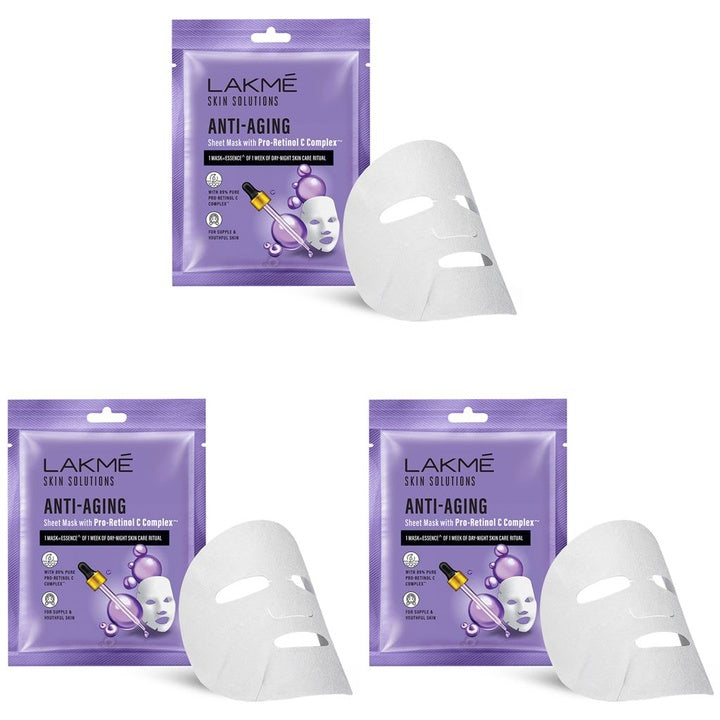 Lakme Skin Solutions 3-Pcs Anti Aging Sheet Mask with Pro Retinol C Complex - 25 ml each