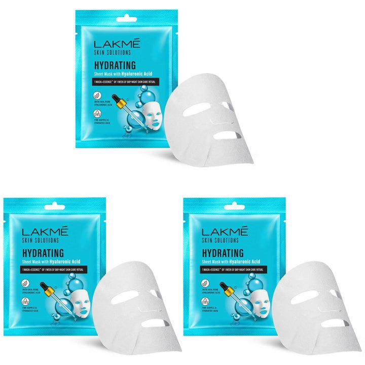 Lakme Skin Solutions Set of 3 Hydrating Sheet Mask with Hyaluronic Acid - 25 ml each