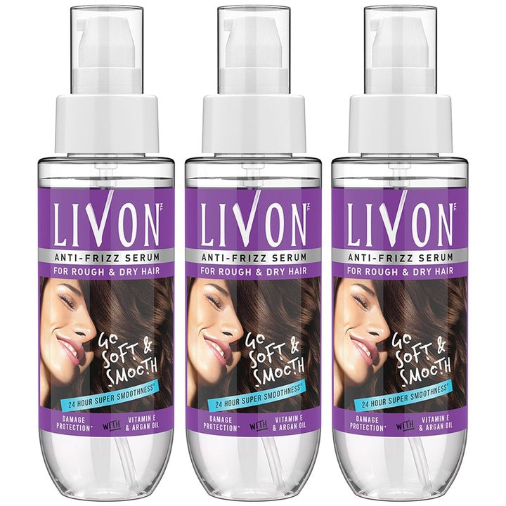 Livon Set of 3 Anti-Frizz Serum For Rough & Dry Hair - 200ml each