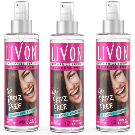 Livon Set of 3 Hair Serum for Frizz-Free Smooth Hair With Argan Oil & Vitamin E - 200ml