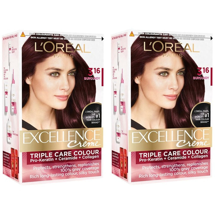 LOreal Paris Set of 2 Excellence Creme Hair Colour - Burgundy 3.16