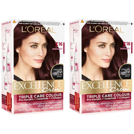 LOreal Paris Set of 2 Excellence Creme Hair Colour - Burgundy 3.16