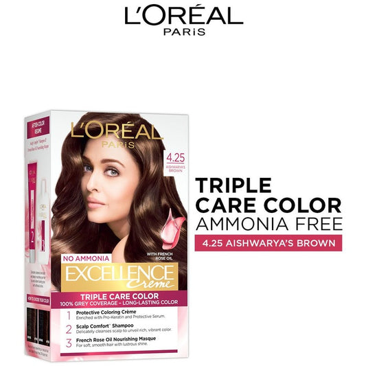 LOreal Paris New Excellence Creme Hair Color - 4.25 Aishwaryas Brown - 60g+60ml+12ml+40g