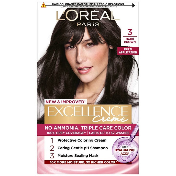 LOreal Paris New Excellence Creme Hair Color Shade 3 Darkest Brown - 60g+60ml+12ml+40g