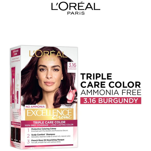 LOreal Paris New Excellence Creme Hair Color Shade 3.16 Burgandy - 60g+60ml+12ml+40g