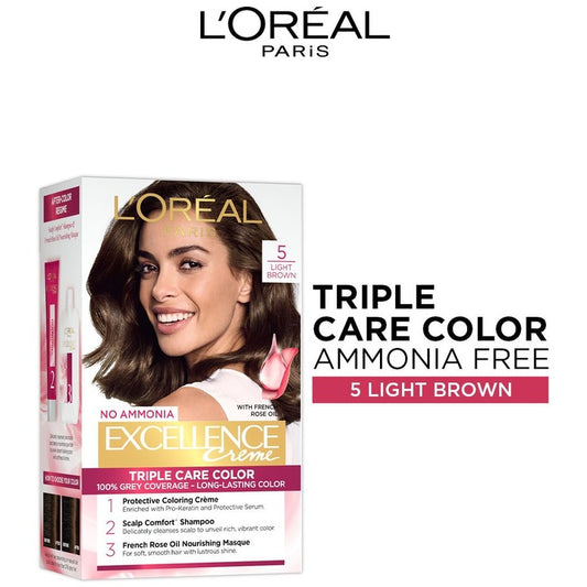 LOreal Paris New Excellence Creme Hair Color Shade 5 Light Brown - 60g+60ml+12ml+40g