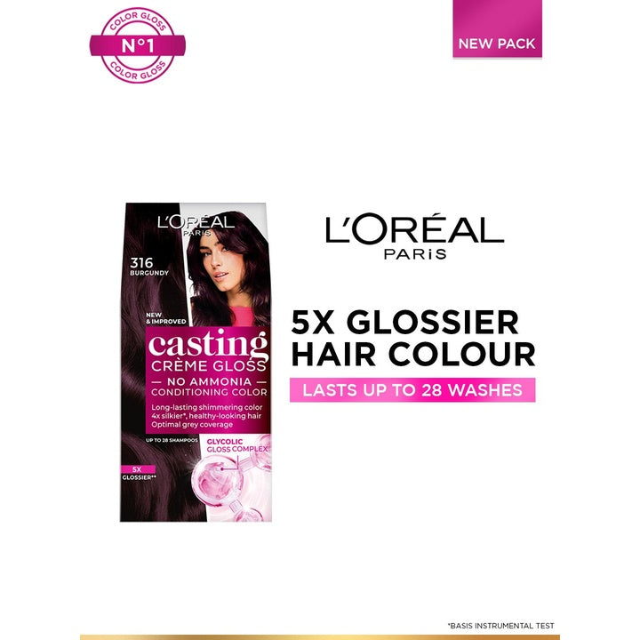 LOreal Paris Casting Creme Gloss Hair Color with Glycolic Gloss Complex - Burgundy 316