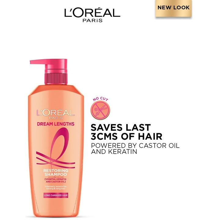 LOreal Paris Dream Lengths Restoring Shampoo with Vegetal Keratin & Castor Oil 1L