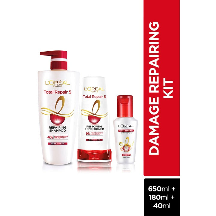 LOreal Paris Total Repair 5 Shampoo 650 ml + Conditioner 180 ml + Serum 40 ml Combo