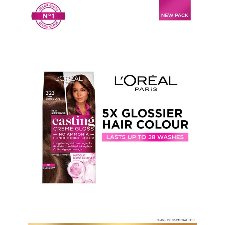 LOreal Casting Creme Gloss Hair Color with Glycolic Gloss Complex - Dark Chocolate 323