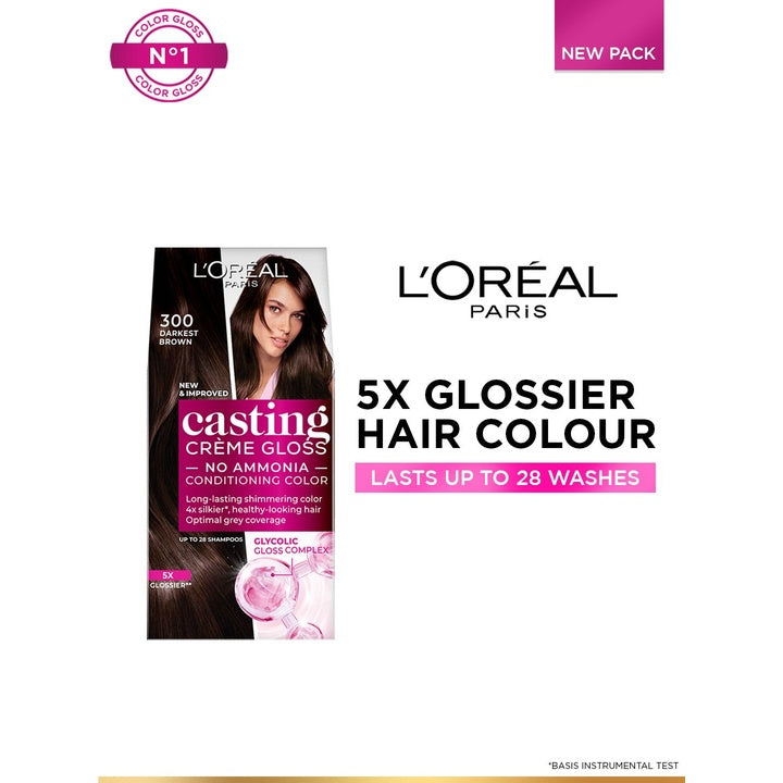 LOreal Casting Creme Gloss Hair Color with Glycolic Gloss Complex - Darkest Brown 300