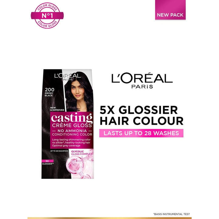 LOreal Paris Casting Creme Gloss Hair Color with Glycolic Gloss Complex - Ebony Black 200