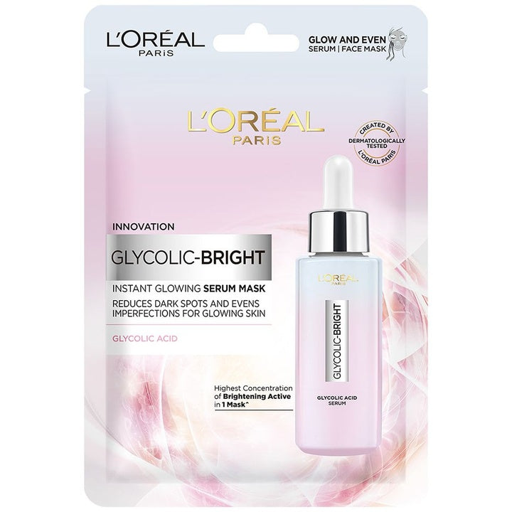 LOreal Paris Glycolic Bright Glowing Serum Sheet Mask for Dark Spots & Glowing Skin - 22g