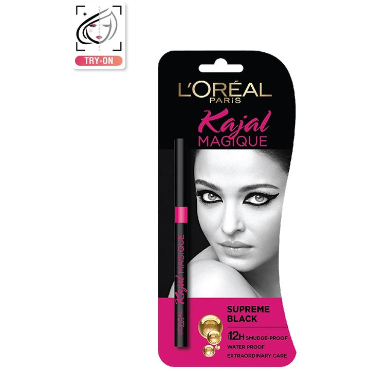 LOreal Paris Waterproof Smudge-Proof Kajal Magique - Supreme Black, 0.35g