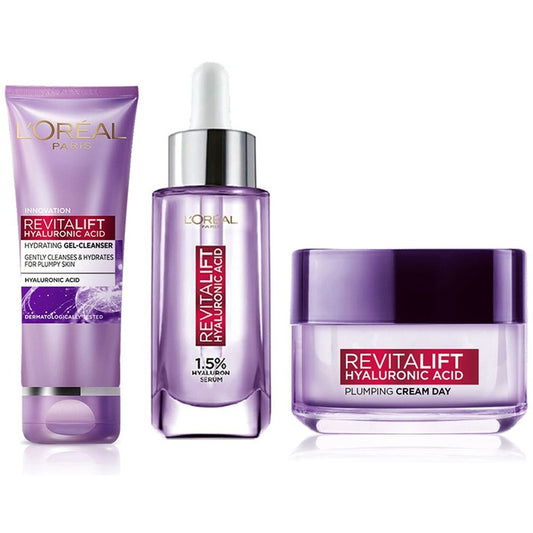 LOreal Paris Set of Revitalift Face Serum 15ml + Day Cream 15ml + Gel Cleanser 50ml
